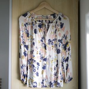 Lucky Brand Floral Watercolor Peasant Blouse XS